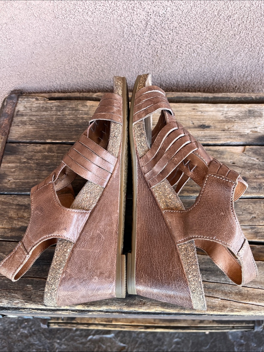 Taos Brown Woven leather wedge Sandals - Picture 8 of 9